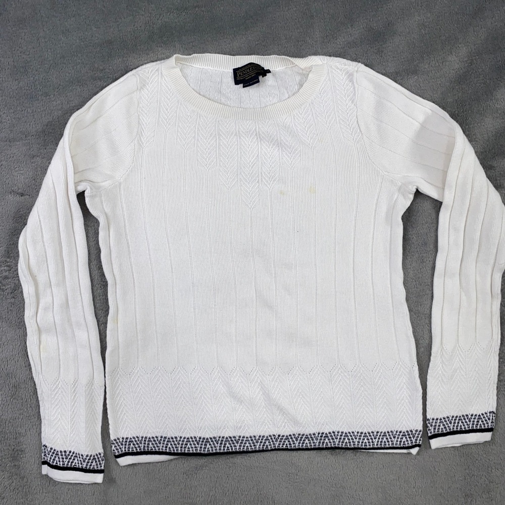 Pendleton Sweater White Knit Textured Chevron Pattern Pullover Size S